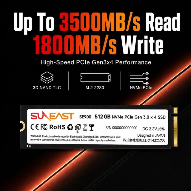 Alt view image 2 of 5 - SUNEAST 512GB M.2 2280 PCIe 3.0 NVMe Gen3x4 SSD