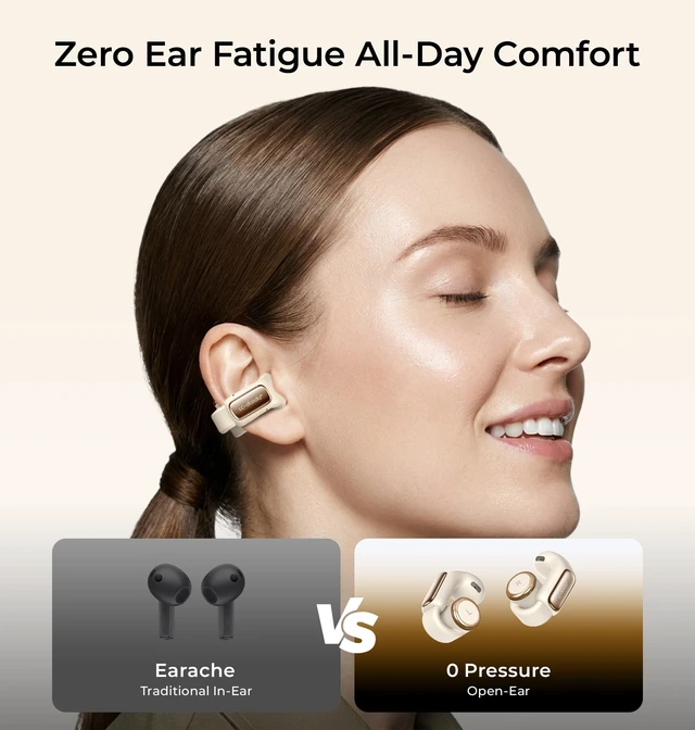 Alt view image 3 of 5 - LC-dolida Open-Ear Wireless Earbuds with Smart LED Display Case, Clip On Earbuds All-Day Comfort & Situational Awareness, Case Control for Volume, EQ, Music, Find My Earbuds & Camera, Silvery W