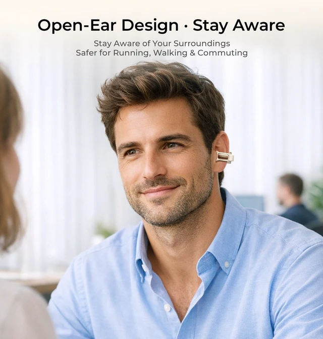 Alt view image 4 of 5 - LC-dolida Open-Ear Wireless Earbuds with Smart LED Display Case, Clip On Earbuds All-Day Comfort & Situational Awareness, Case Control for Volume, EQ, Music, Find My Earbuds & Camera, Silvery W