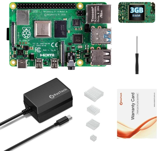 Main image of RasTech Raspberry Pi 4 Model B 3GB Basic Kit with Power Supply & Heatsinks
