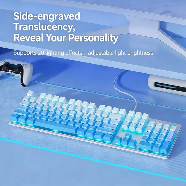 Alt view image 4 of 5 - HP GK400F Mechanical Gaming Keyboard, 104 Keys Wired Keyboard with Brown Switches, Mixed Lighting, Double-Shot ABS Keycaps, for Desktop and Laptop (Glacier Blue)