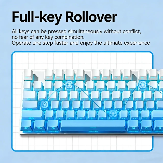 Alt view image 2 of 5 - HP GK400F Mechanical Gaming Keyboard, 104 Keys Wired Keyboard with Brown Switches, Mixed Lighting, Double-Shot ABS Keycaps, for Desktop and Laptop (Glacier Blue)