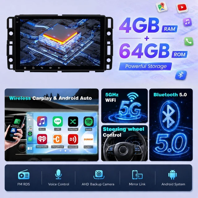 Alt view image 2 of 5 - Upgrcaru 4+64G Car Radio for Chevy Silverado 1500 GMC Sierra 2007-2013