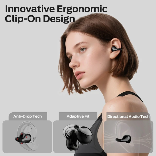 Alt view image 2 of 5 - Oraolo Open Ear AC225 Earbuds, Stereo Sound, Bluetooth 6.0 Open Ear Headphones, Lightweight Comfort Clip-On Earbuds with ENC Mic for Clear Calls, 36H Playtime, Touch Control, IPX6 Waterproof