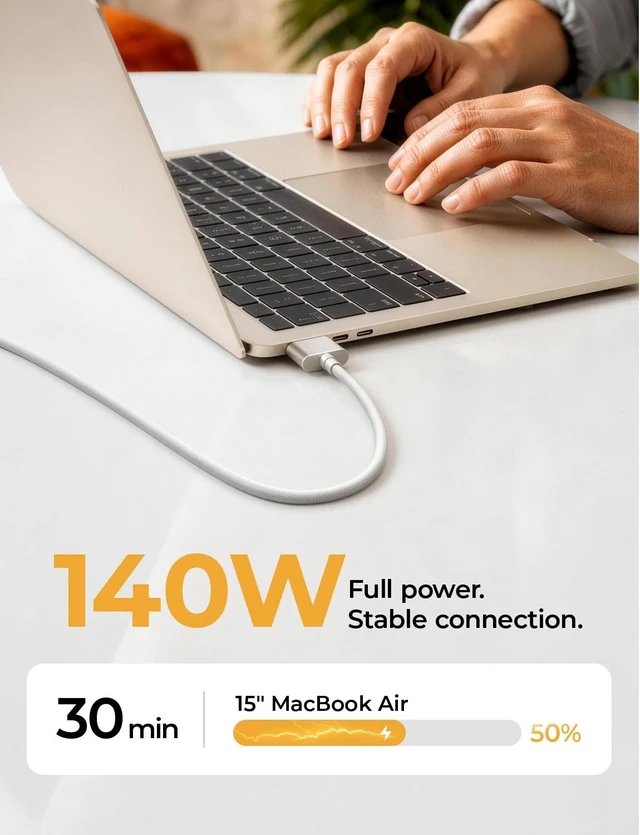 Alt view image 2 of 5 - LISEN MacBook Air Charger Magnetic 140W Magsafe 3 Cable, Starlight 6.6FT