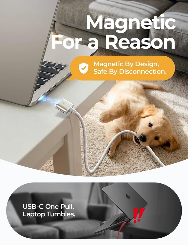 Alt view image 3 of 5 - LISEN MacBook Air Charger Magnetic 140W Magsafe 3 Cable, Starlight 6.6FT