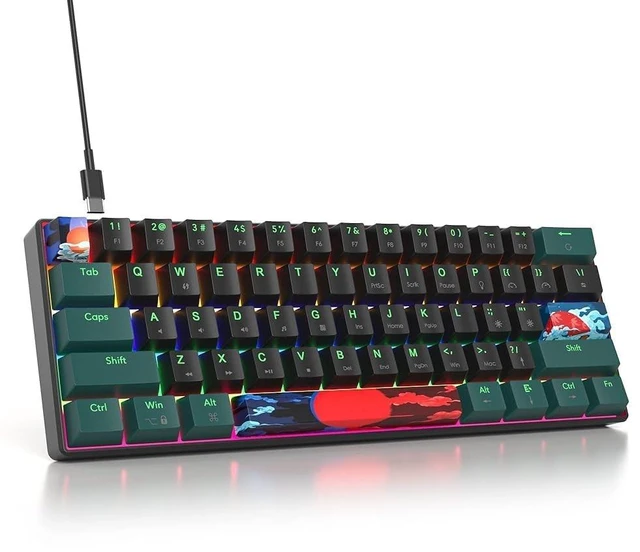 Main image of iRoboosta Portable 60% Mechanical Gaming Keyboard Green/Black, Rainbow Backlit Wired Key Board with Red Switch, Compact 61 Keys Mini Office Keyboards for Laptop PC (61 Soundwave B/Red Switch)