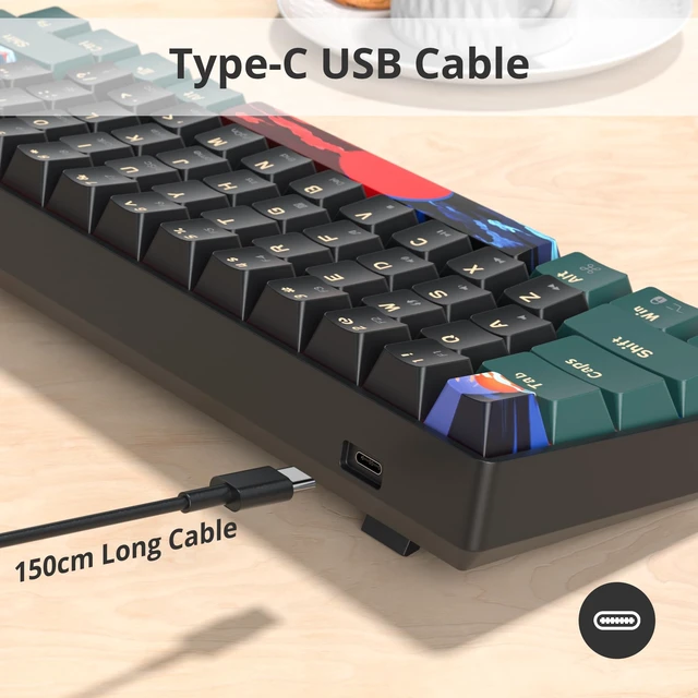 Alt view image 4 of 5 - iRoboosta Portable 60% Mechanical Gaming Keyboard Green/Black, Rainbow Backlit Wired Key Board with Red Switch, Compact 61 Keys Mini Office Keyboards for Laptop PC (61 Soundwave B/Red Switch)