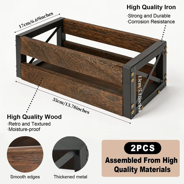 Alt view image 2 of 5 - GLOMAXLY 2 Pack Wooden CD Storage Box Holder Shelf Retro Metal Frame CD Storage Rack Farmhouse DVD Storage Cabinet Shelf Display Racks for Movie Cases, DVDsDesktop Game Disc and Media Collection