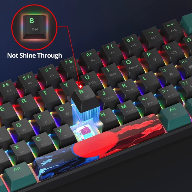 Alt view image 5 of 5 - iRoboosta Portable 60% Mechanical Gaming Keyboard Green/Black, Rainbow Backlit Wired Key Board with Red Switch, Compact 61 Keys Mini Office Keyboards for Laptop PC (61 Soundwave B/Red Switch)