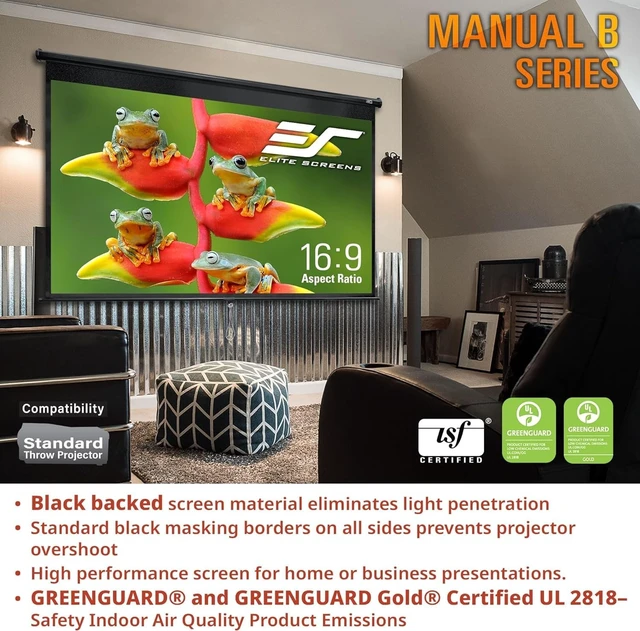 Alt view image 2 of 5 - Elite Screens Manual B, 120-INCH, 16:10 aspect ratio, Manual Pull Down Projector Screen 4K / 8K Ultra HDR 3D Ready with Auto-Lock Mechanism, 2-YEAR WARRANTY, M120X