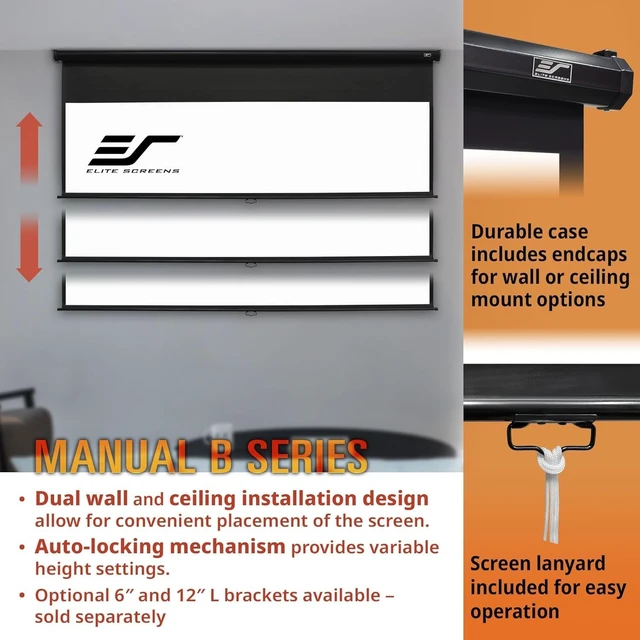 Alt view image 4 of 5 - Elite Screens Manual B, 120-INCH, 16:10 aspect ratio, Manual Pull Down Projector Screen 4K / 8K Ultra HDR 3D Ready with Auto-Lock Mechanism, 2-YEAR WARRANTY, M120X