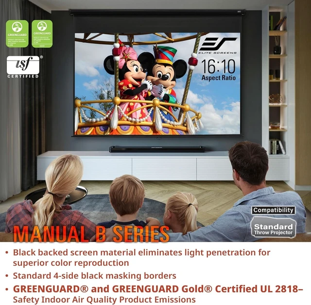 Alt view image 3 of 5 - Elite Screens Manual B, 120-INCH, 16:10 aspect ratio, Manual Pull Down Projector Screen 4K / 8K Ultra HDR 3D Ready with Auto-Lock Mechanism, 2-YEAR WARRANTY, M120X