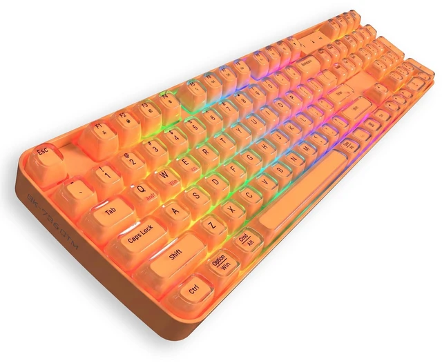 Main image of Lomiluskr RGB Arc Wireless Keyboard, BT/2.4G/Wired Tri-Mode, Full Size Crystal Texture Translucent Jelly Keycaps, 2000mAh Rechargeable, Compatible with PC/Notebook/Tablet/Smartphone (Orange)