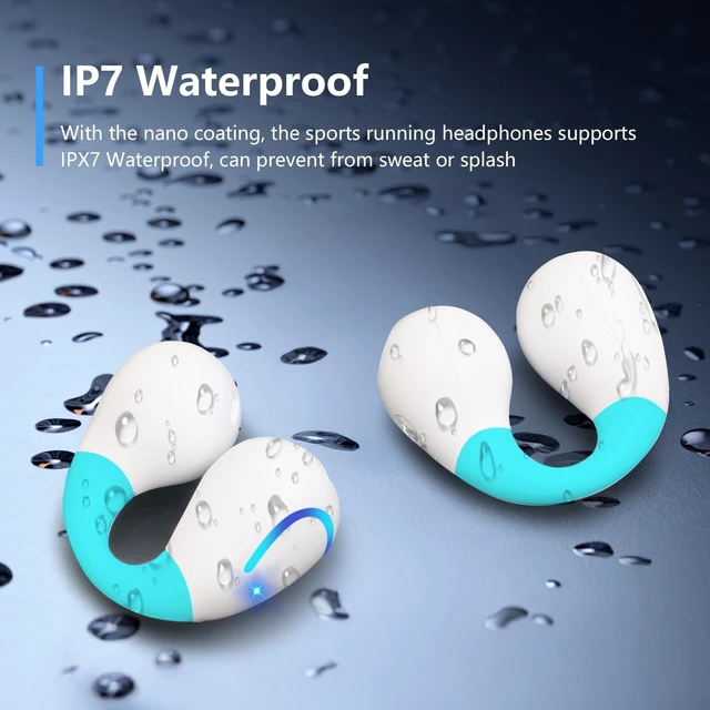 Alt view image 4 of 5 - Ultra Open Ear Headphones Bluetooth 5.3 Wireless Bone Conduction Clip On Earbuds with Digital Display Charging Case 60 Hours Playtime Sport Earphones IPX7 Waterproof for Running Fitness White-B