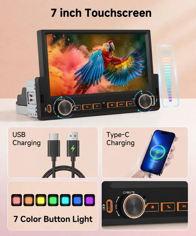 Alt view image 4 of 5 - KYNNT 4G+64G Single Din Car Stereo, 1 Din 7 inch Touch Screen Stereo