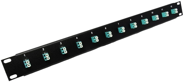 Main image of Ultra Spec Cables 12 Port LC Fiber Patch Panel 10Gb/40Gb Multimode (Aqua Couplers) (Loaded 1u) 19"