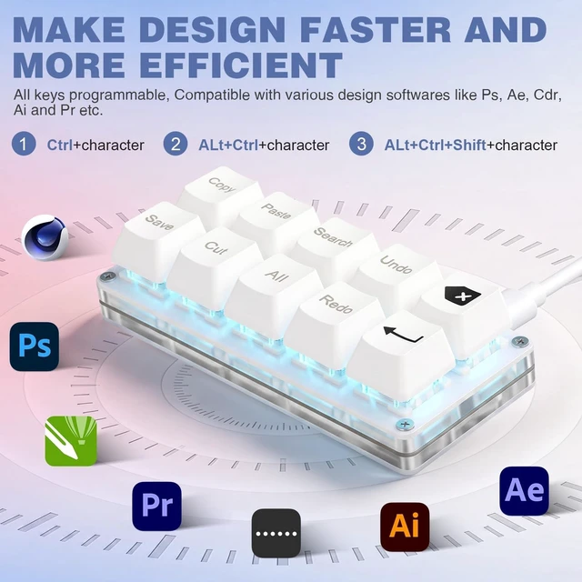Alt view image 5 of 5 - Mini 10-Key Copy Paste Programmable Keyboard Hotswappable Mechanical Switch