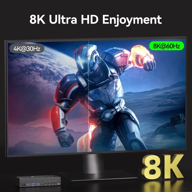 Alt view image 5 of 5 - KVM Switch 3 Monitors 4 PC with Audio, HDMI DisplayPort Triple Monitor KVM Switcher 4 Computers 3 Monitors, Support 8K30Hz/4k60/4k144Hz, Suitable for Office, Gaming, Programmer Setup