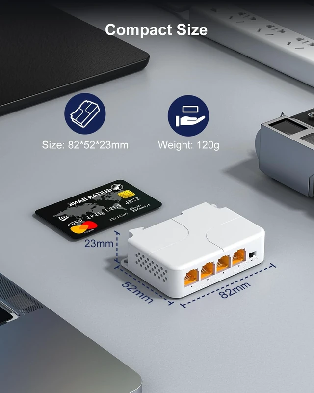 Alt view image 2 of 5 - VIMIN 4-Port Gigabit PoE Extender, 1 in 3 Out Indoor PoE Repeater Support IEEE802.3af/at with 1000Mbps, Extend Additional 100m(328ft), Wall and Din Rail Mount, Plug & Play