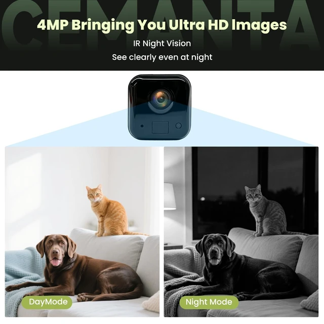 Alt view image 4 of 5 - CEMANTA 4MP Mini Hidden Camera with Long Battery Life,Nanny Cam for Home