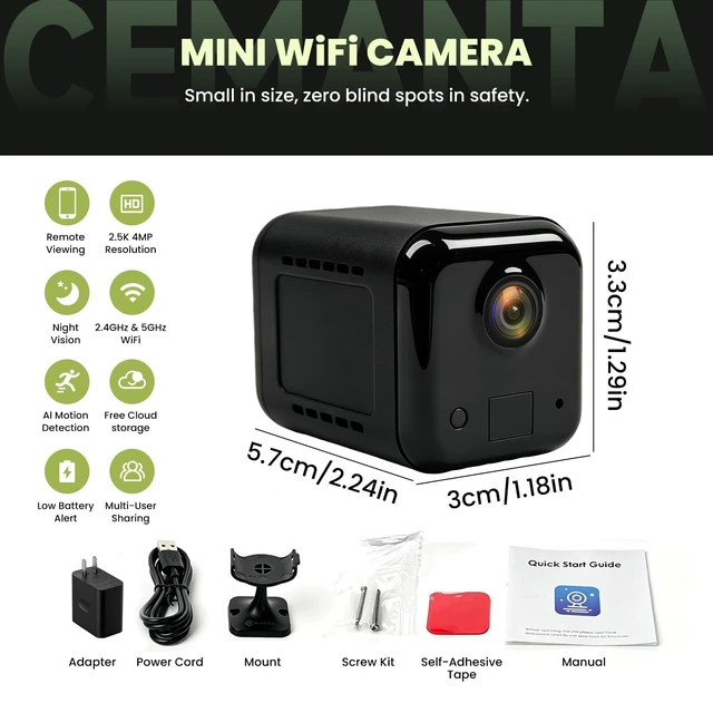 Alt view image 2 of 5 - CEMANTA 4MP Mini Hidden Camera with Long Battery Life,Nanny Cam for Home