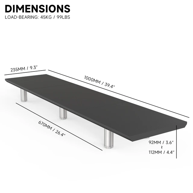 Alt view image 3 of 5 - Fenge 39.4 Dual Monitor Stand with Height Adjustable Legs, Black