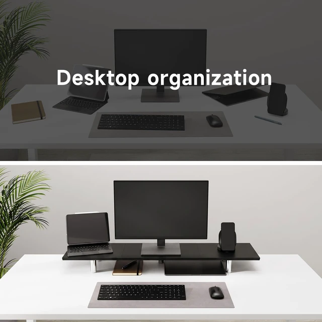 Alt view image 5 of 5 - Fenge 39.4 Dual Monitor Stand with Height Adjustable Legs, Black