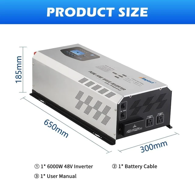 Alt view image 5 of 5 - Ampinvt 6000W Peak 18000watts Pure Sine Wave Power Inverter 48V DC to 120/240 VAC Split Phase with Battery AC Charger,Off Grid Low Frequency Solar Inverter