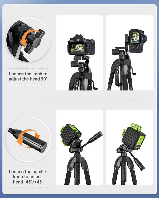 Alt view image 5 of 5 - Laser Level Tripod, Huepar 56 Extendable Height Tripod for Line Lasers, Point Lasers, Laser Distance Measures, 1/4" and 5/8" Thread Mount, Multi-Function Hook, Non-Skid Feet, TPD14