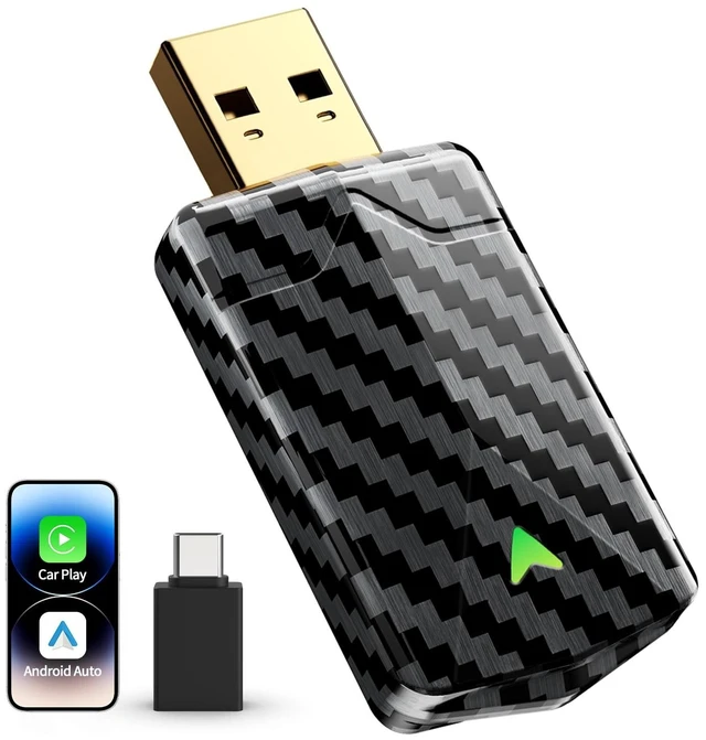 Main image of PTGTO Wireless CarPlay Adapter - Convert Wired to Wireless, Fast Auto Connect and No Lag, Plug & Play USB with Gold-Plated Connector, Carbon Fiber Design, Compatible with iPhone 6 or Abo