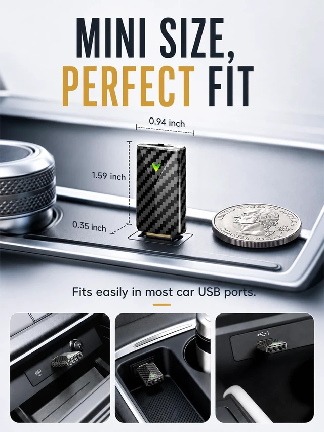 Alt view image 4 of 5 - PTGTO Wireless CarPlay Adapter - Convert Wired to Wireless, Fast Auto Connect and No Lag, Plug & Play USB with Gold-Plated Connector, Carbon Fiber Design, Compatible with iPhone 6 or Abo