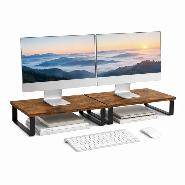 Main image of XINYAO 2 Pack Monitor Riser for Desk, Wood and Steel, 16*12*3 inch, Brown
