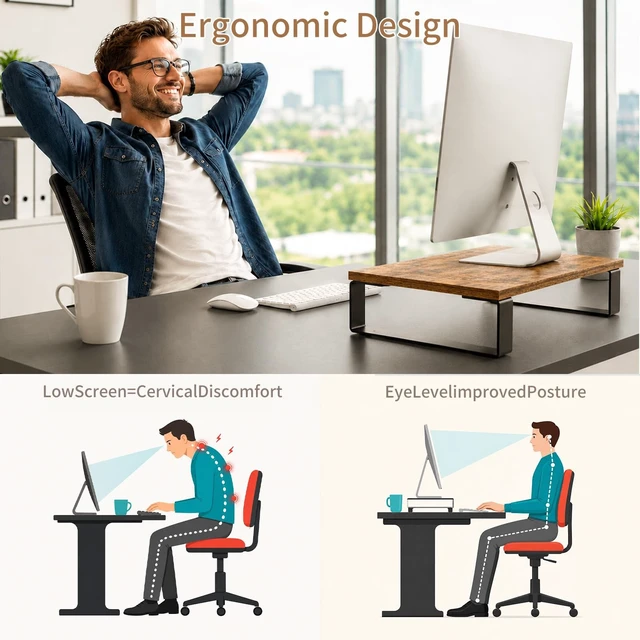 Alt view image 4 of 5 - XINYAO 2 Pack Monitor Riser for Desk, Wood and Steel, 16*12*3 inch, Brown