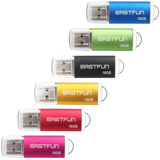 Main image of EASTFUN 6 Pack 16GB USB 2.0 Flash Drive Memory Stick Thumb Drive, with LED Indicator, 6 Pcs Mix Colors: Rose/Red/Gold/Black/Green/Blue