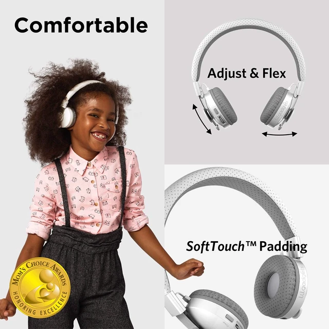 Alt view image 2 of 5 - LilGadgets On-Ear Bluetooth Headphones for School - Ages 4+, White, Untangled Pro - Volume-Limited SoftTouch Padding & Kids Wired Headphones w/Microphone - 12-Hour Playtime & 30 ft Range