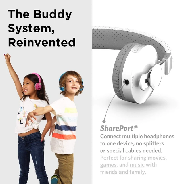Alt view image 5 of 5 - LilGadgets On-Ear Bluetooth Headphones for School - Ages 4+, White, Untangled Pro - Volume-Limited SoftTouch Padding & Kids Wired Headphones w/Microphone - 12-Hour Playtime & 30 ft Range