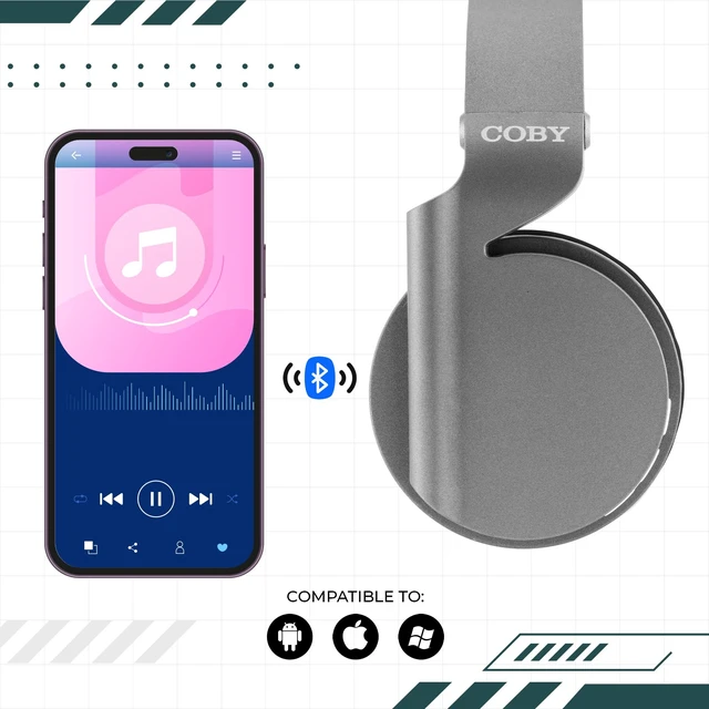 Alt view image 3 of 5 - Over Ear Bluetooth Headphones, Mic & AUX Input, Foldable Headset, 20-HR