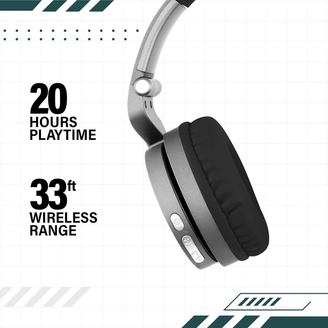 Alt view image 2 of 5 - Over Ear Bluetooth Headphones, Mic & AUX Input, Foldable Headset, 20-HR