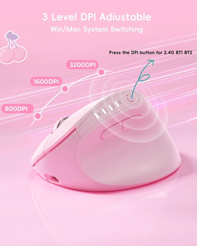 Alt view image 4 of 5 - My Little Pony Ergonomic Vertical Mouse, VM01 Dual-Mode (2.4GHz/Bluetooth) Wireless Silent Mouse with LED Battery Indicator, 6 Buttons Silent Clicking Mouse for Wrist Comfort, PC, Laptop, Mac (