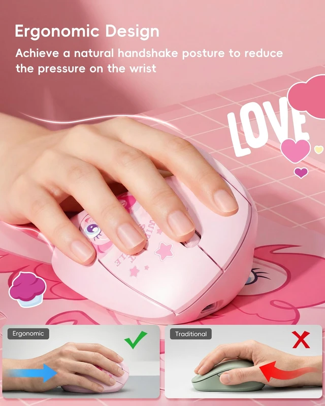 Alt view image 2 of 5 - My Little Pony Ergonomic Vertical Mouse, VM01 Dual-Mode (2.4GHz/Bluetooth) Wireless Silent Mouse with LED Battery Indicator, 6 Buttons Silent Clicking Mouse for Wrist Comfort, PC, Laptop, Mac (