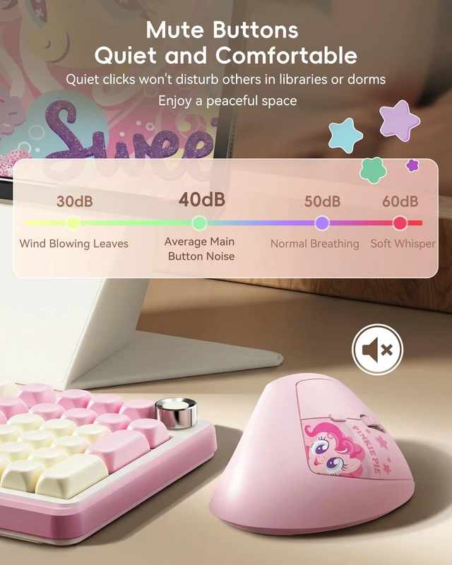 Alt view image 5 of 5 - My Little Pony Ergonomic Vertical Mouse, VM01 Dual-Mode (2.4GHz/Bluetooth) Wireless Silent Mouse with LED Battery Indicator, 6 Buttons Silent Clicking Mouse for Wrist Comfort, PC, Laptop, Mac (