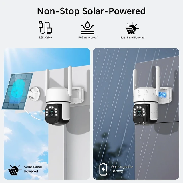 Alt view image 3 of 5 - Solar Security Cameras Wireless Outdoor,2 Cam-Kit,Solar-Powered,No Subscription,Home Security Cameras System with 4MP Color Night Vision,Auto Tracking,Spotlight & Siren,64GB Memory Card, 2.4 &