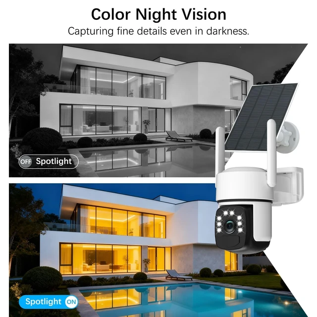 Alt view image 4 of 5 - Solar Security Cameras Wireless Outdoor,2 Cam-Kit,Solar-Powered,No Subscription,Home Security Cameras System with 4MP Color Night Vision,Auto Tracking,Spotlight & Siren,64GB Memory Card, 2.4 &