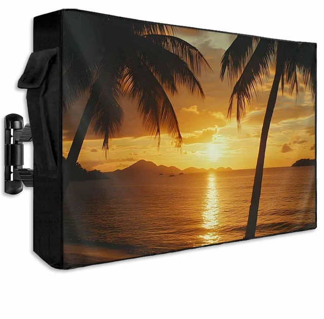 Main image of DOME-SPACE Summer Ocean Beach Sunset Landscape Outdoor TV Cover for Outside Flat Screen Televisions, Palm Tree Scenery Weatherproof TV Screen Protector with Zipper for 40 to 43 Inch Screens