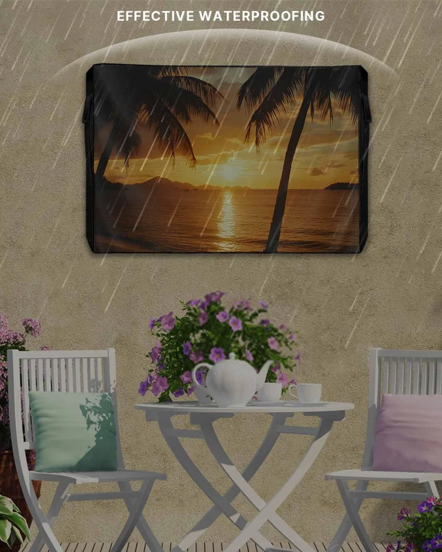 Alt view image 3 of 5 - DOME-SPACE Summer Ocean Beach Sunset Landscape Outdoor TV Cover for Outside Flat Screen Televisions, Palm Tree Scenery Weatherproof TV Screen Protector with Zipper for 40 to 43 Inch Screens