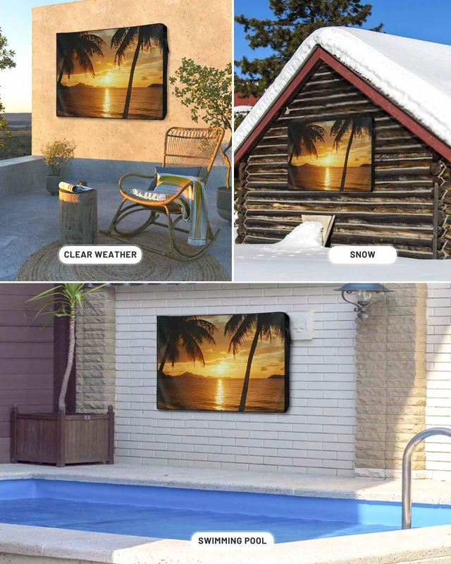 Alt view image 4 of 5 - DOME-SPACE Summer Ocean Beach Sunset Landscape Outdoor TV Cover for Outside Flat Screen Televisions, Palm Tree Scenery Weatherproof TV Screen Protector with Zipper for 40 to 43 Inch Screens