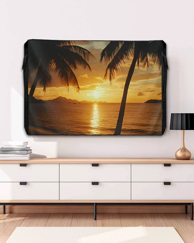 Alt view image 5 of 5 - DOME-SPACE Summer Ocean Beach Sunset Landscape Outdoor TV Cover for Outside Flat Screen Televisions, Palm Tree Scenery Weatherproof TV Screen Protector with Zipper for 40 to 43 Inch Screens