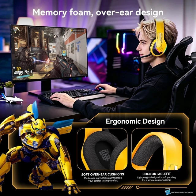 Alt view image 4 of 5 - Transformers Wired Gaming Headset with Mic for PC PS4 PS5 Xbox One Switch