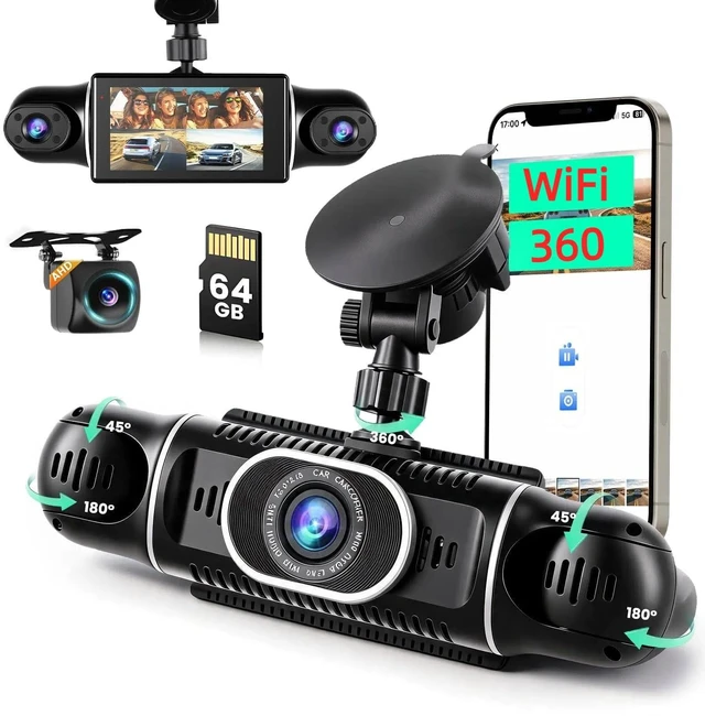 Main image of 4 Channel 360 Dash Cam Front and Rear Inside, 5G WiFi 64GB Card Included